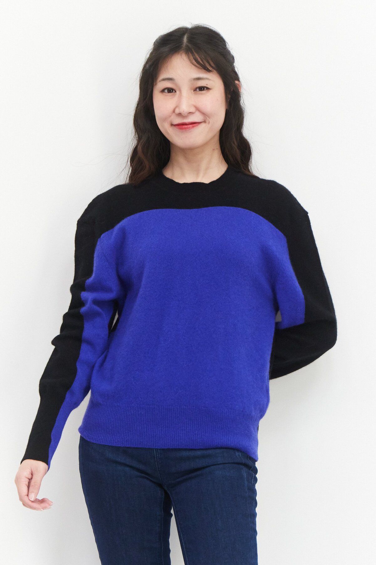 Aqua-Women Crew Neck Textured Sweater, Black/Blue 1