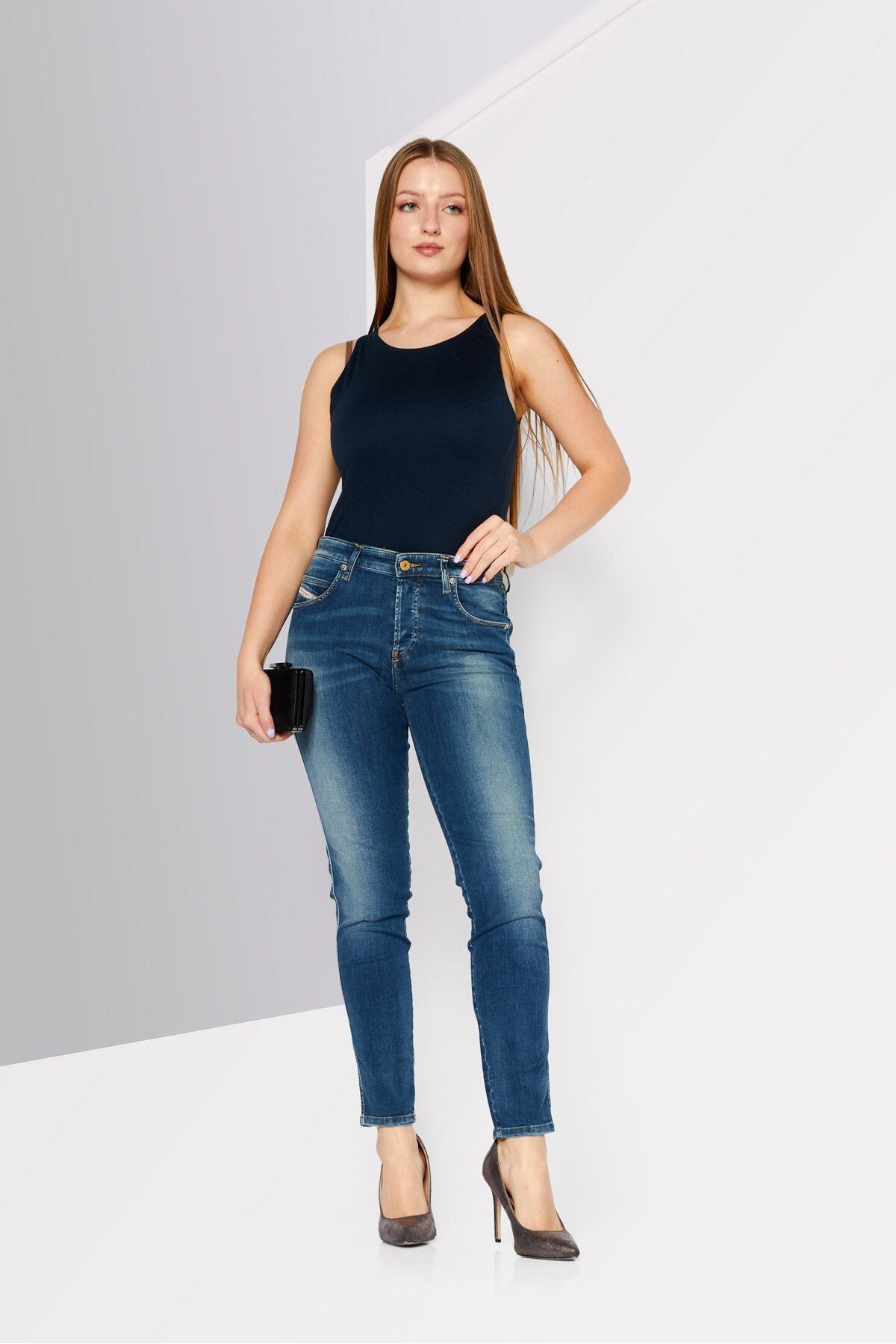 Diesel-Women Slim Fit Stretchable Denim Jeans, Blue 2