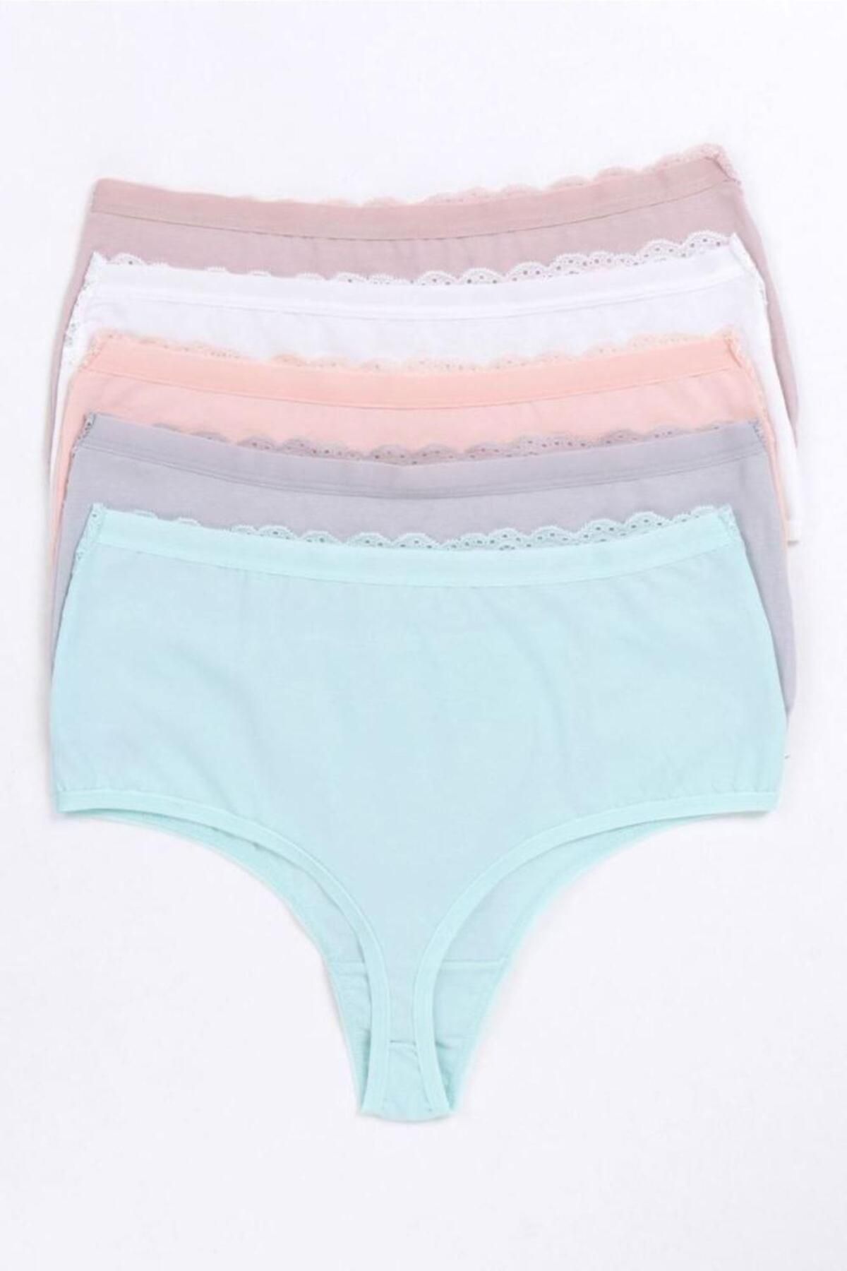 Nicoletta-Women's Panties High Waist Thong Large Size 5 Pack Salmon 2