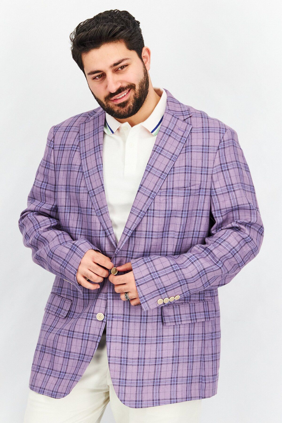 Tallia-Men Slim Fit Plaid Casual Blazer, Purple 1