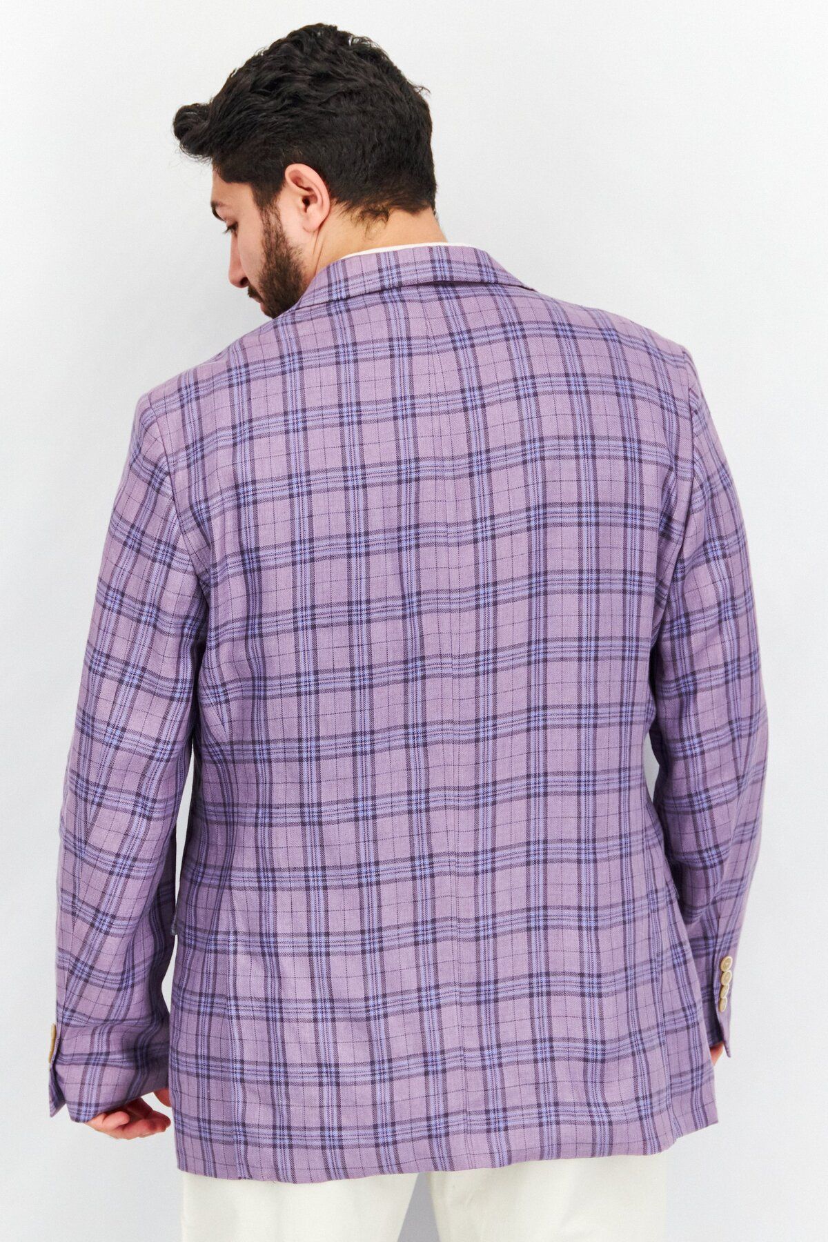 Tallia-Men Slim Fit Plaid Casual Blazer, Purple 3