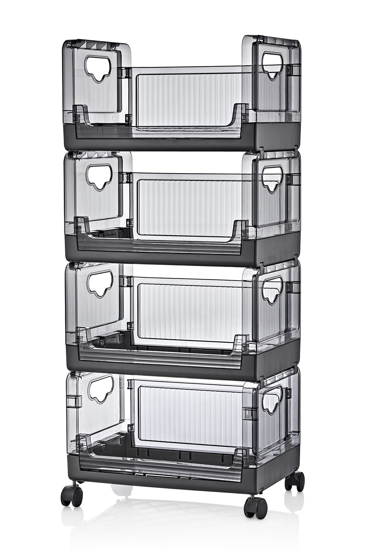 MissClean-Anthracite 4-Piece Organizer - Stackable and Folding, Movable Storage Rack with Wheels 3