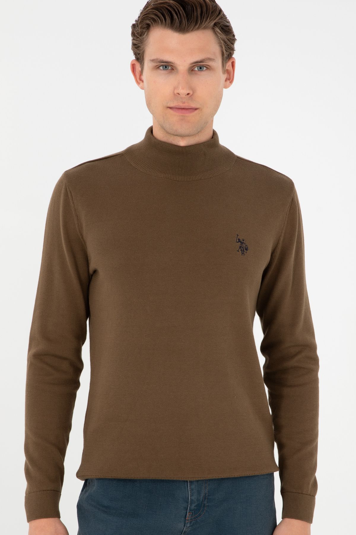 U.S. Polo Assn.-Men's Slim Fit Half Throat Khaki Basic Sweater 50293499 -Vr027 3