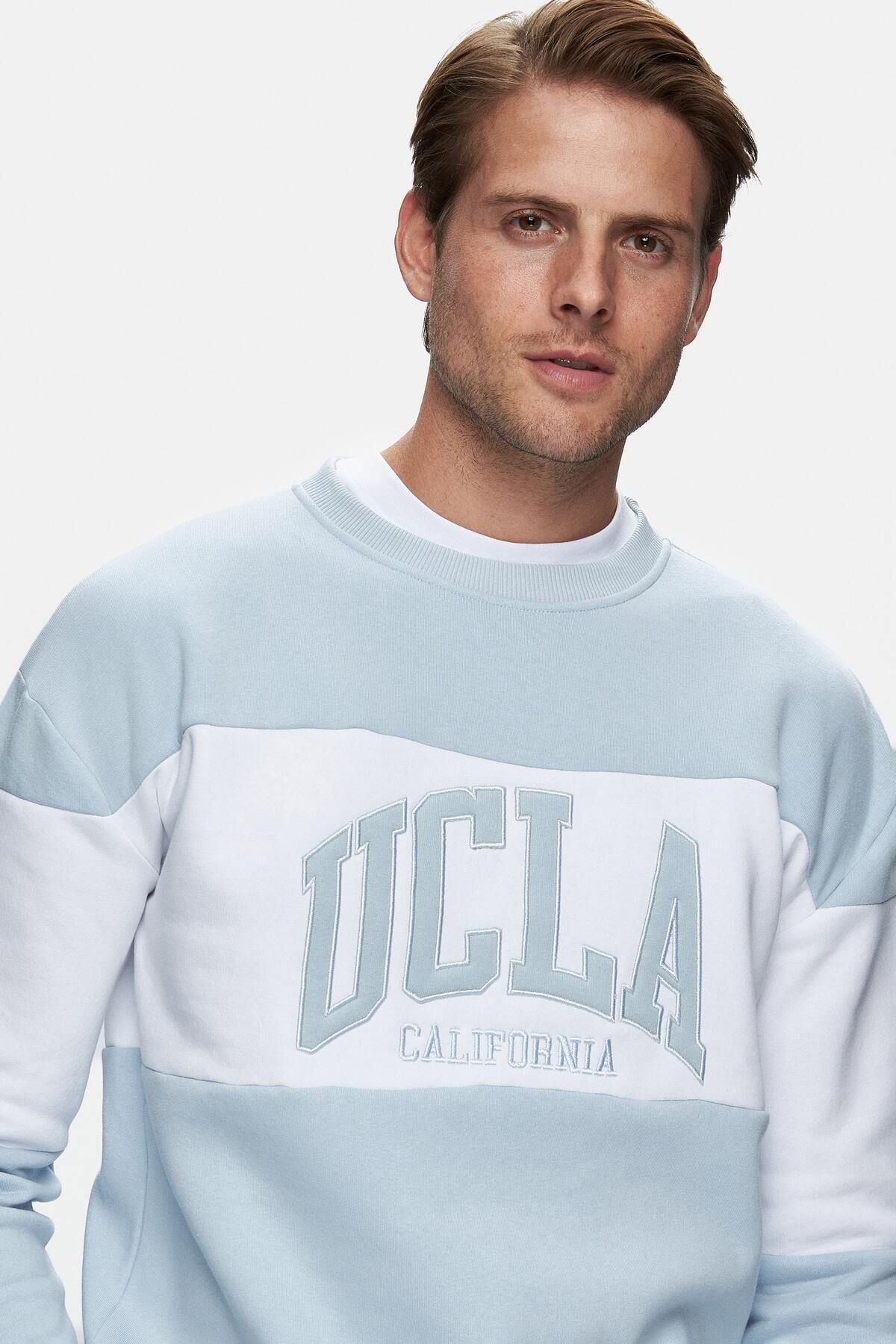 UCLA-Archer Blue Crew Neck Embroidered Loose Fit Men's Sweatshirt 2