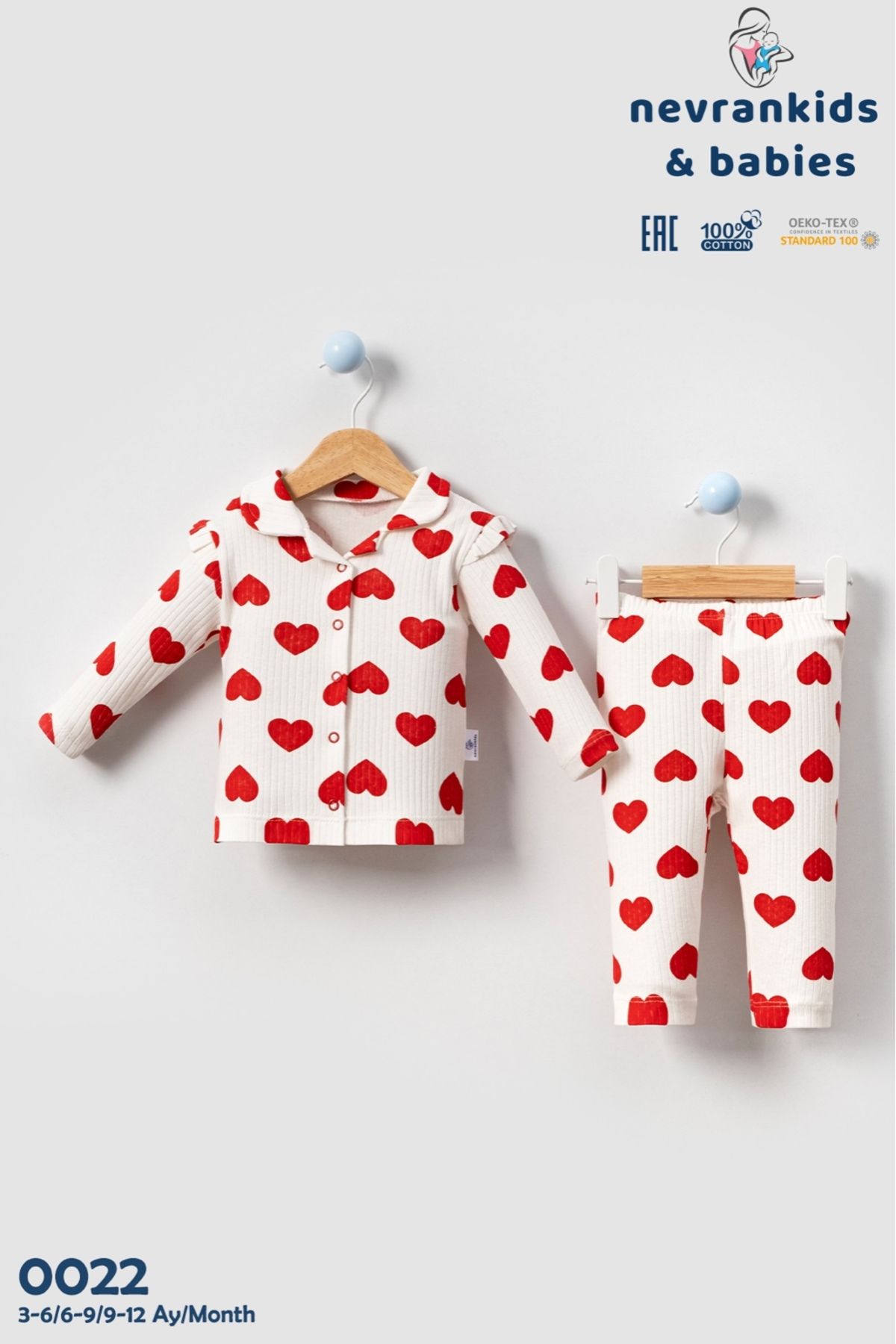 nevrankids Heart Big Pattern Kız Bebek 2’li Pijama Takım