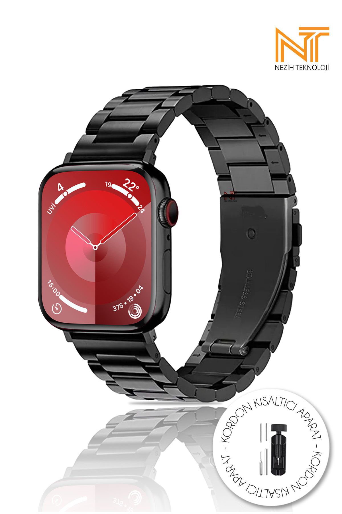 Nezih Case Apple Watch Seri 2/3/4/5/6/7/8/9/se/ultra/ultra 2 42 44 45 49mm Paslanmaz Çelik Ayarlanır Pim Kordon