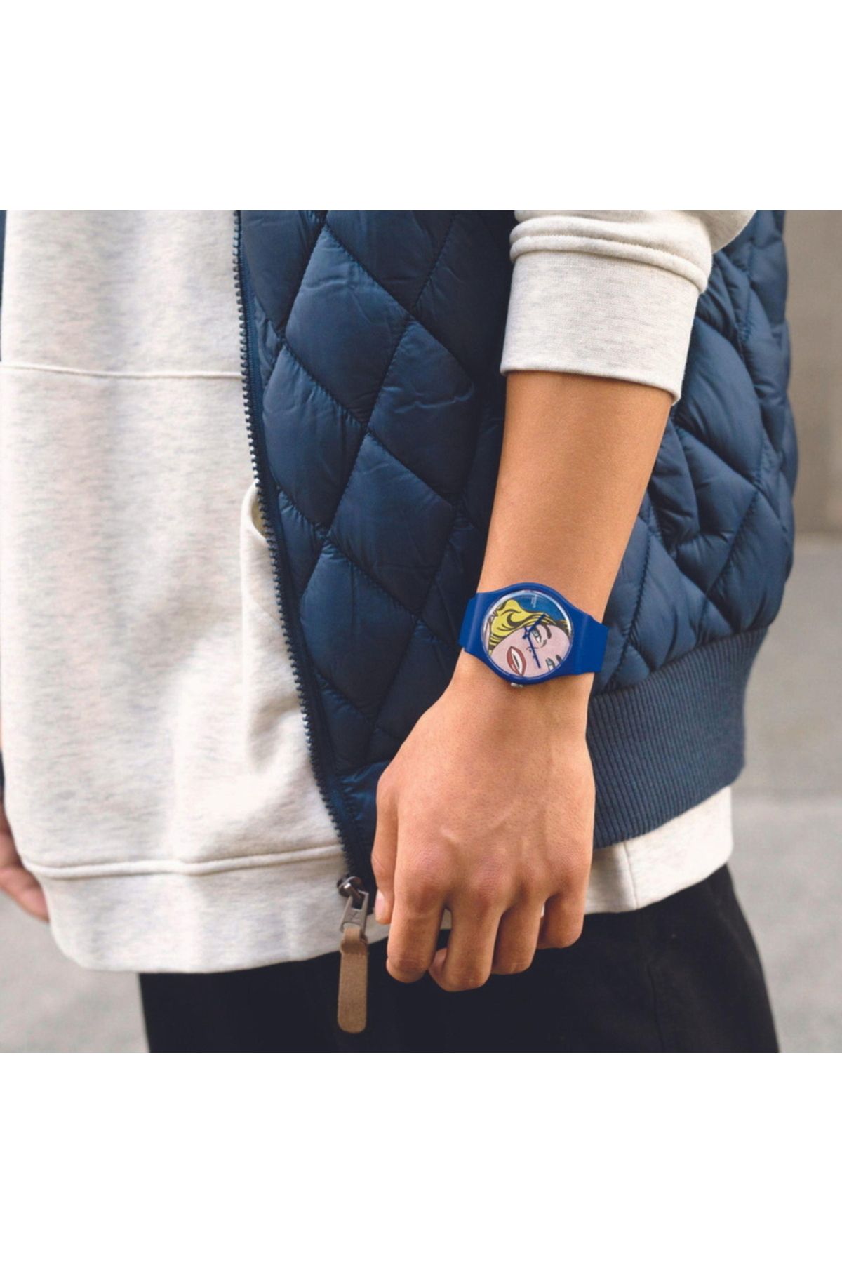 ساعت آبی مردانه و زنانه Suoz352 Sساعت مچی Girl توسط Roy Lichtenstein Swatch