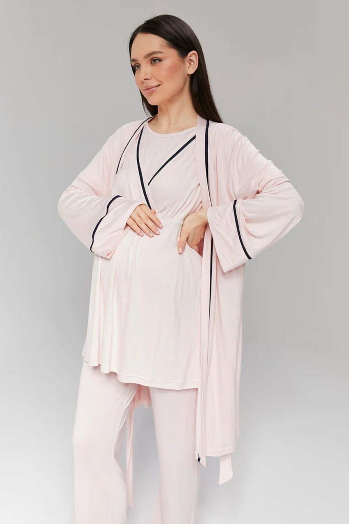 Rimel Homewear-100% Cotton Maternity Sleepwear Set with Piping 4