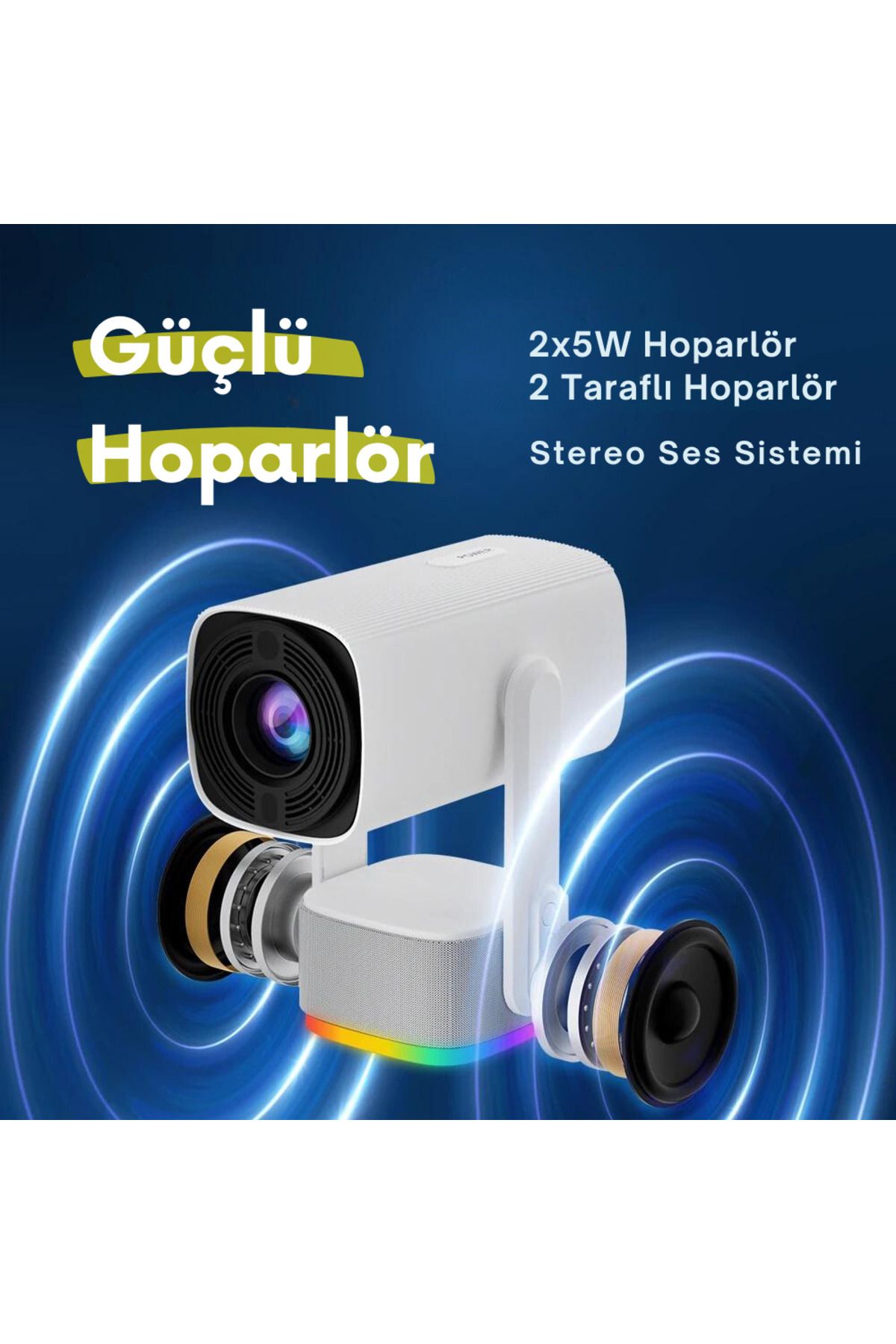 Powerbanklı Android Taşınabilir Projeksiyon Wifi Ve 4k Destekli Rgb Led Akıllı Sinema Projektör - 4