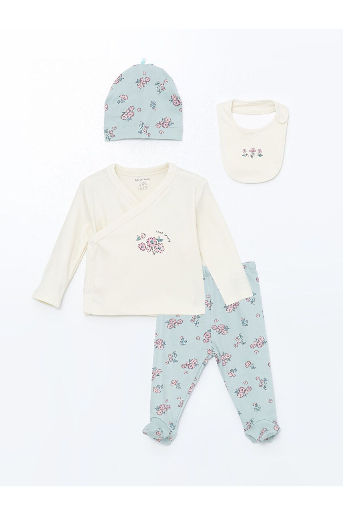 LC Waikiki-Lcw Baby Ecru Crew Neck Baby Girl Hospital Set 1