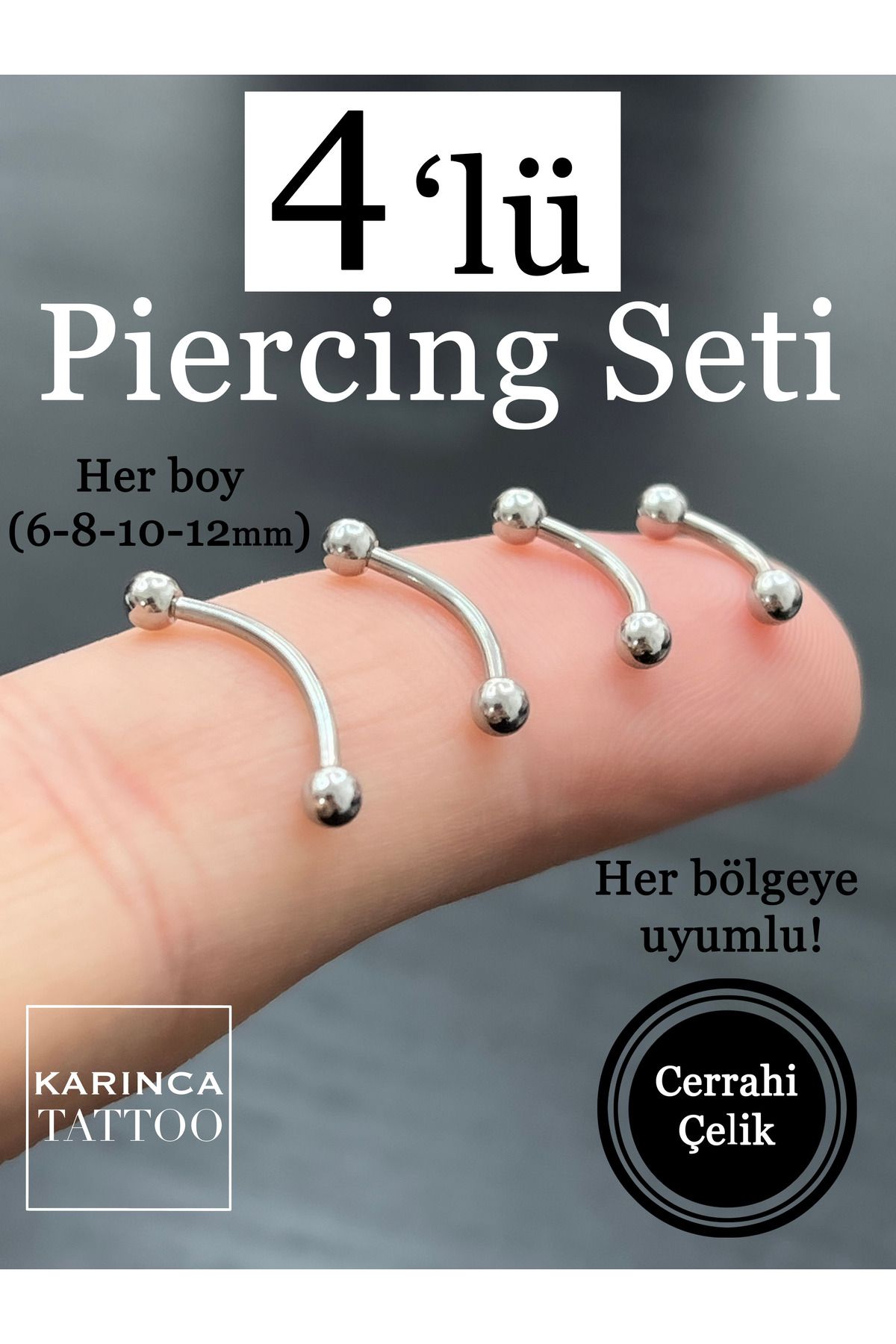 Karınca Piercing-مجموعة ثقب الحواجب المكونة من 4 قطع بأي حجم - الأذن والغضروف المبتسم وTragus Daith وConch Rook 2