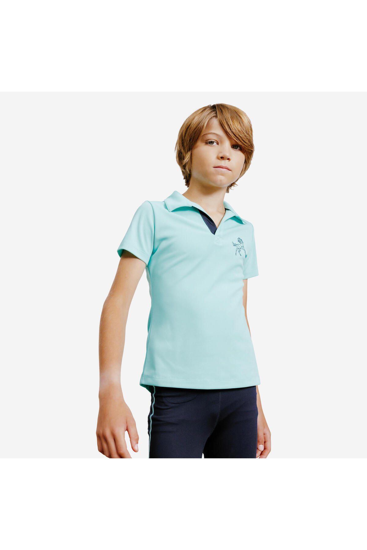 دکتلون پیراهن پولو سواری آستین کوتاه Fouganza Kids - فیروزه - 500