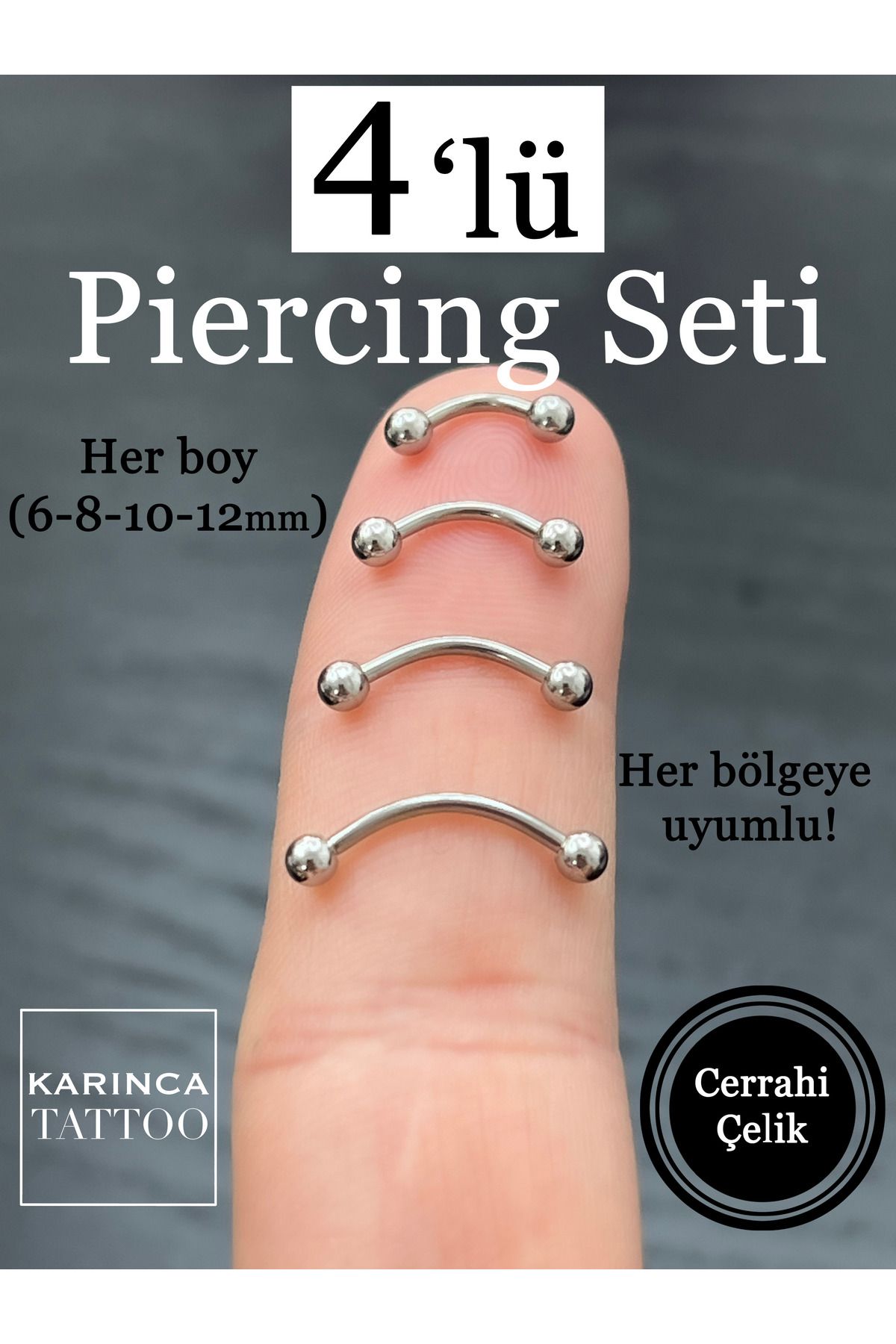 Karınca Piercing-مجموعة ثقب الحواجب المكونة من 4 قطع بأي حجم - الأذن والغضروف المبتسم وTragus Daith وConch Rook 5