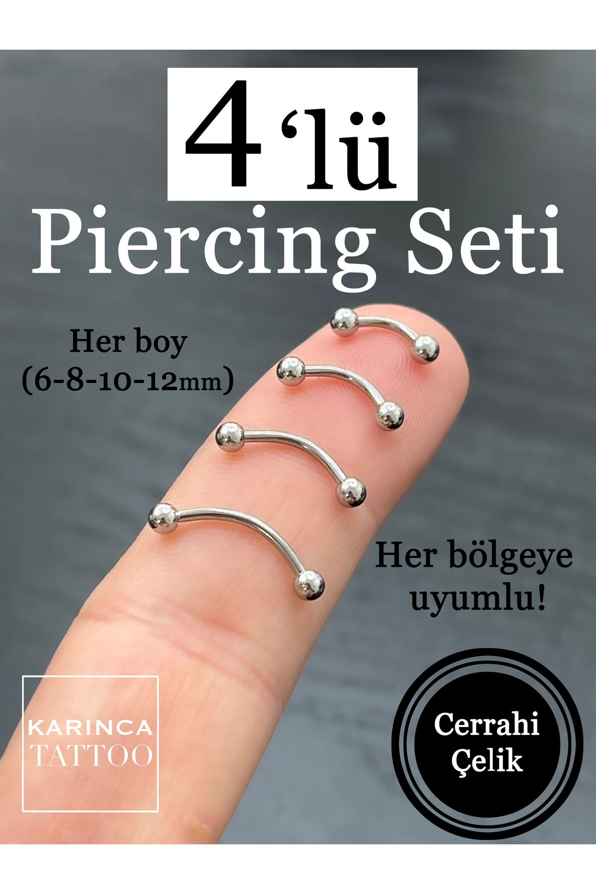 Karınca Piercing-مجموعة ثقب الحواجب المكونة من 4 قطع بأي حجم - الأذن والغضروف المبتسم وTragus Daith وConch Rook 3