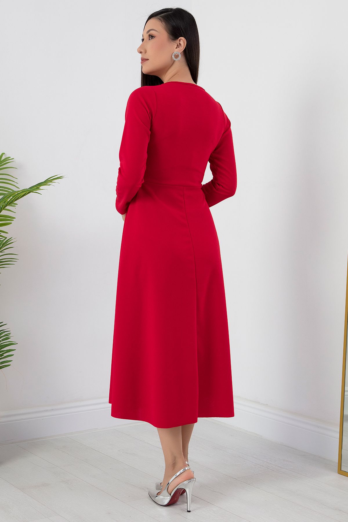 PULLIMM-V-Neck Front Buttoned Flared Dress 2024-2159 7