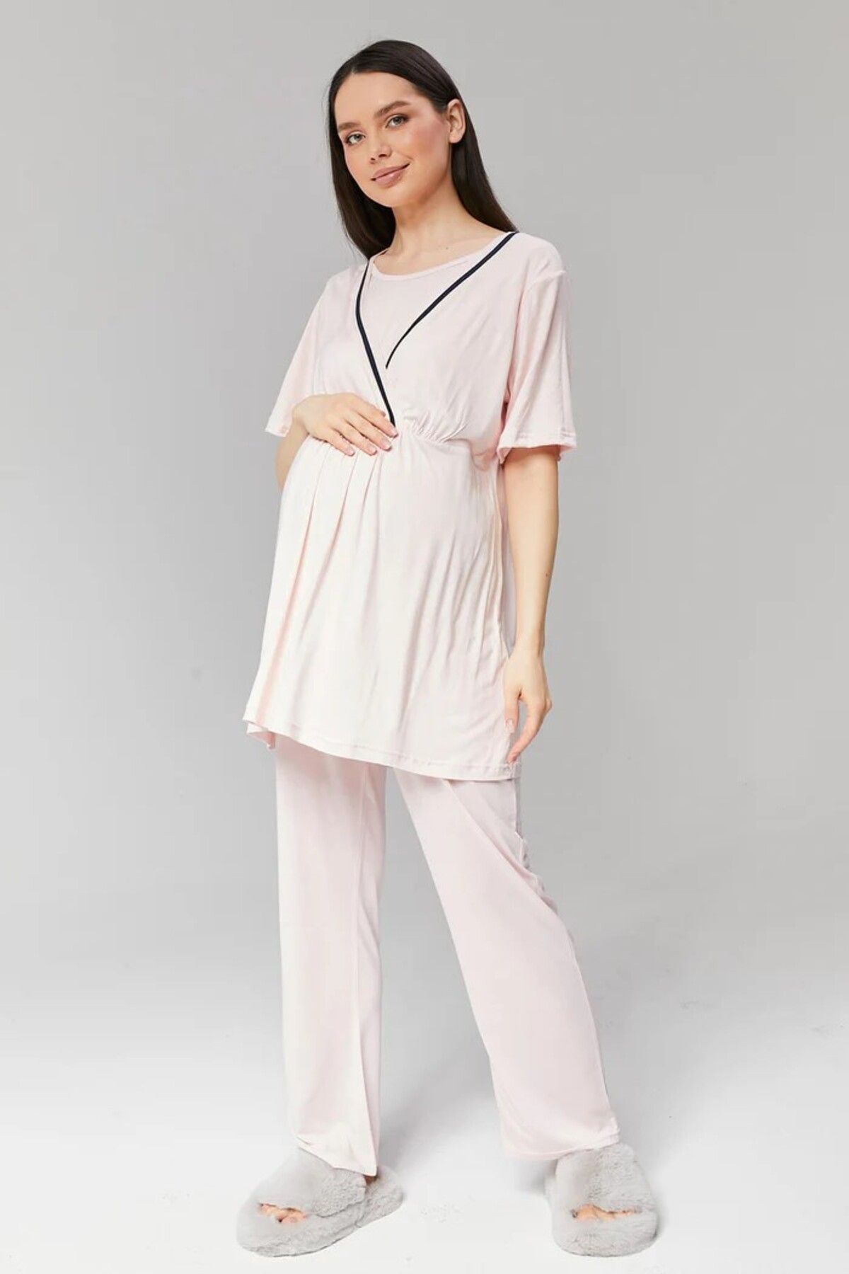 Rimel Homewear-100% Cotton Maternity Sleepwear Set with Piping 2