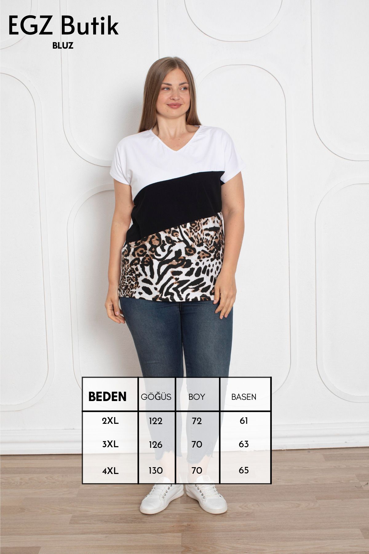 EGZ BUTİK-Plus Size White Pieced Blouse 2