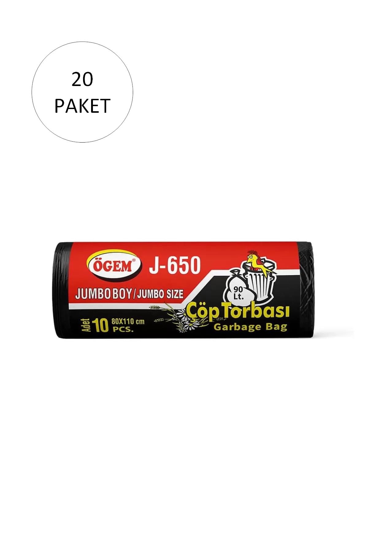 Mu Art J-500 Jumbo Boy Çöp Torbası 80 X 110 Cm 10 Lu Rulo X 20 Paket = 200 Adet (SİYAH)