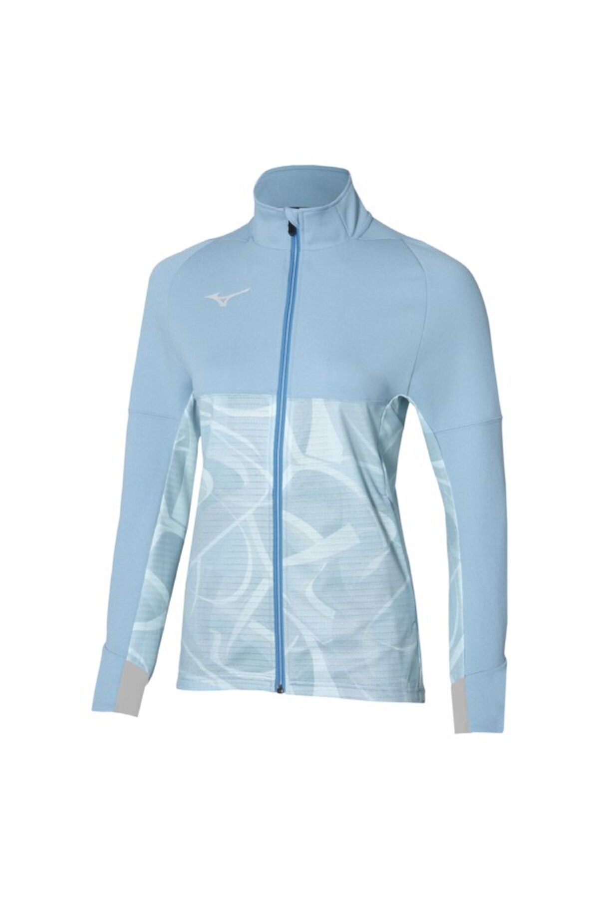 MIZUNO-Paris Athlete Women's Warm up Hybrid Jacket - Windbreaker Blue Patterned 1