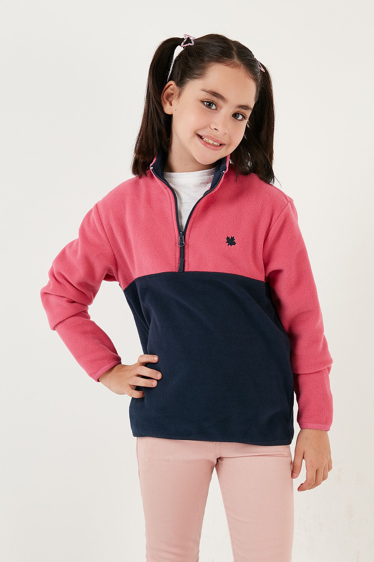 Lela-Soft Textured Half Zipper Color Block Stand Collar Polar Unisex Children's Fleece5905004 3