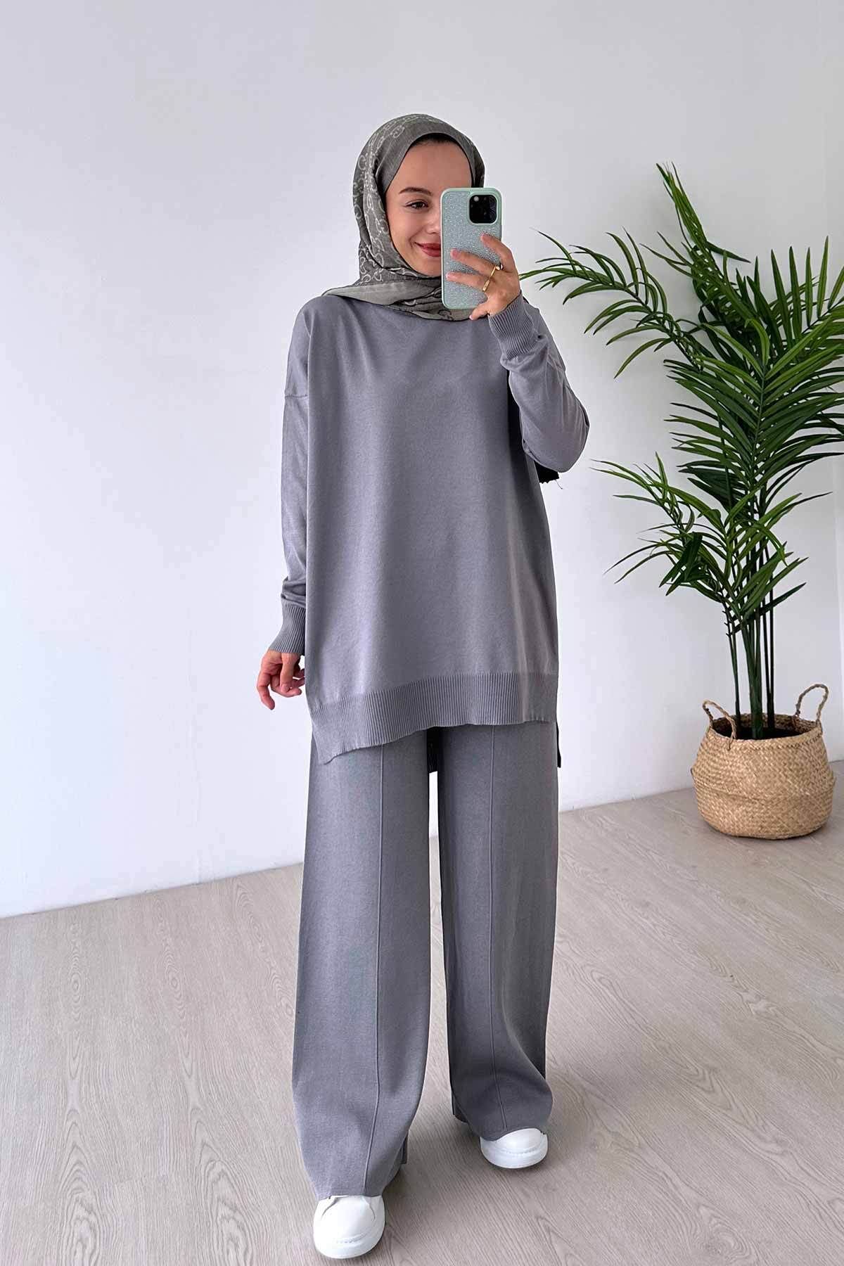 Ka Hijab-Gray Hijab Double Set - Sparkling Mercerized 1