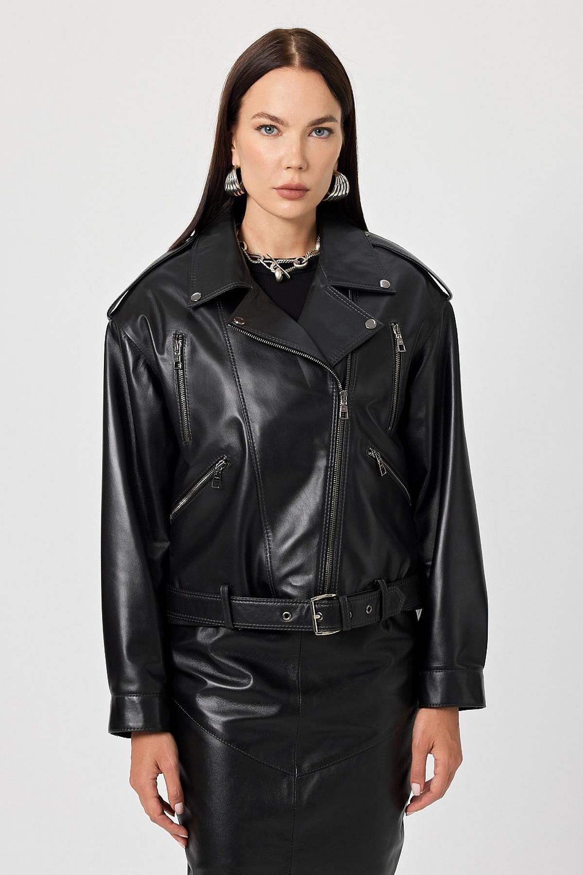 Deri Company-Emily Black Oversize Leather Coat 1