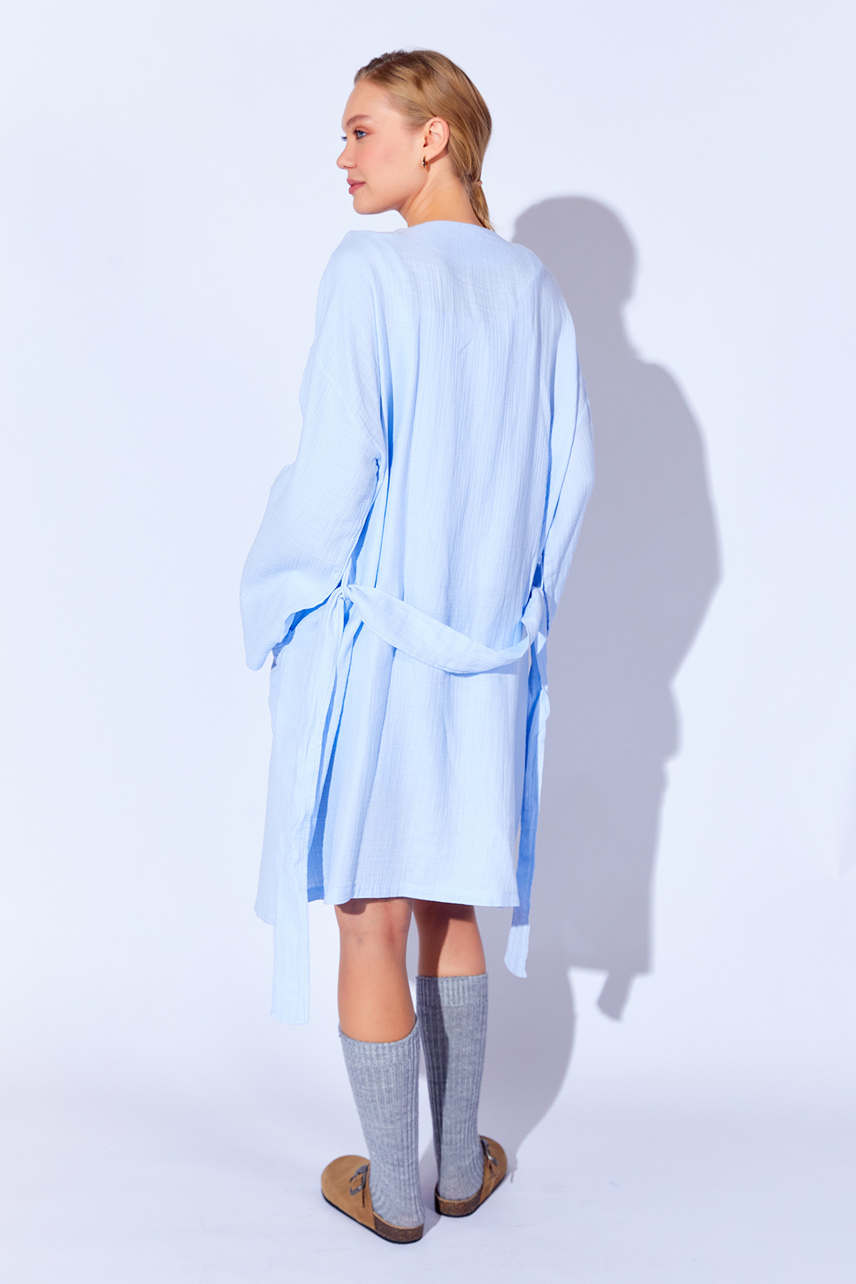 Manche-Baby Blue - 100% Organic Cotton Muslin Dressing Gown Kimono Mkw 359976 5