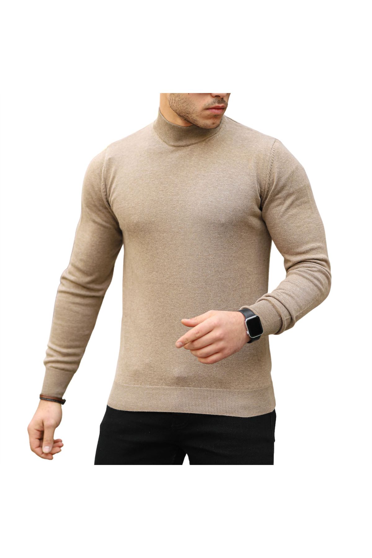 Valiberta-Raglan Sleeve Half Fisherman Slim Sweater - Mink 4