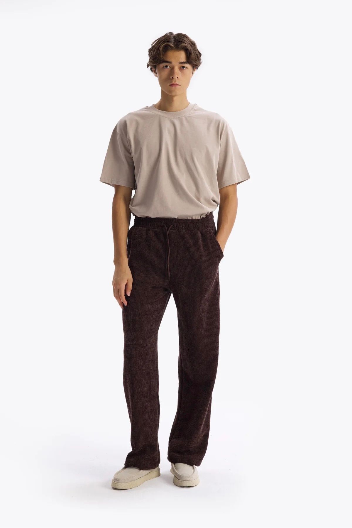 GIESTO-Brown Knitwear Look Trousers 2