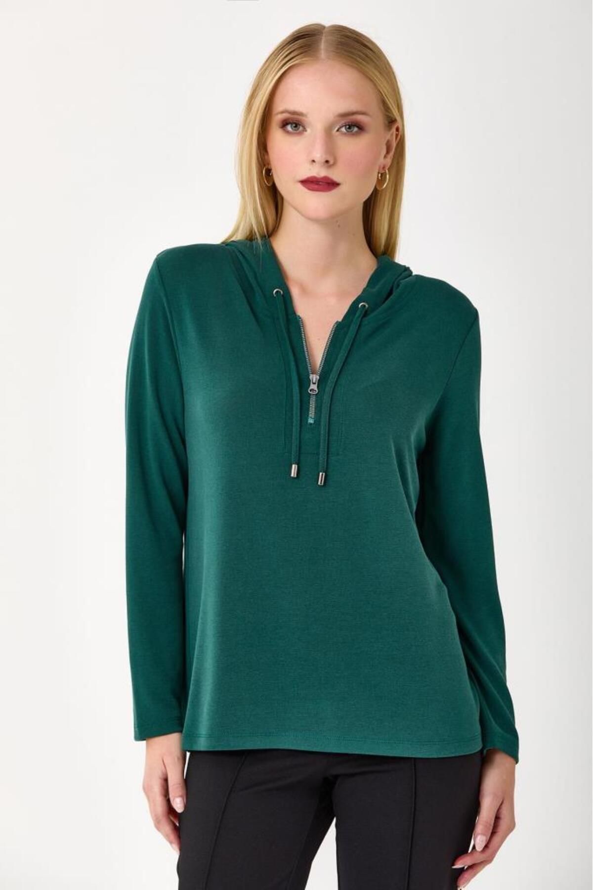 İKİLER-Hooded Blouse with Zippered Collar 245-1001 2