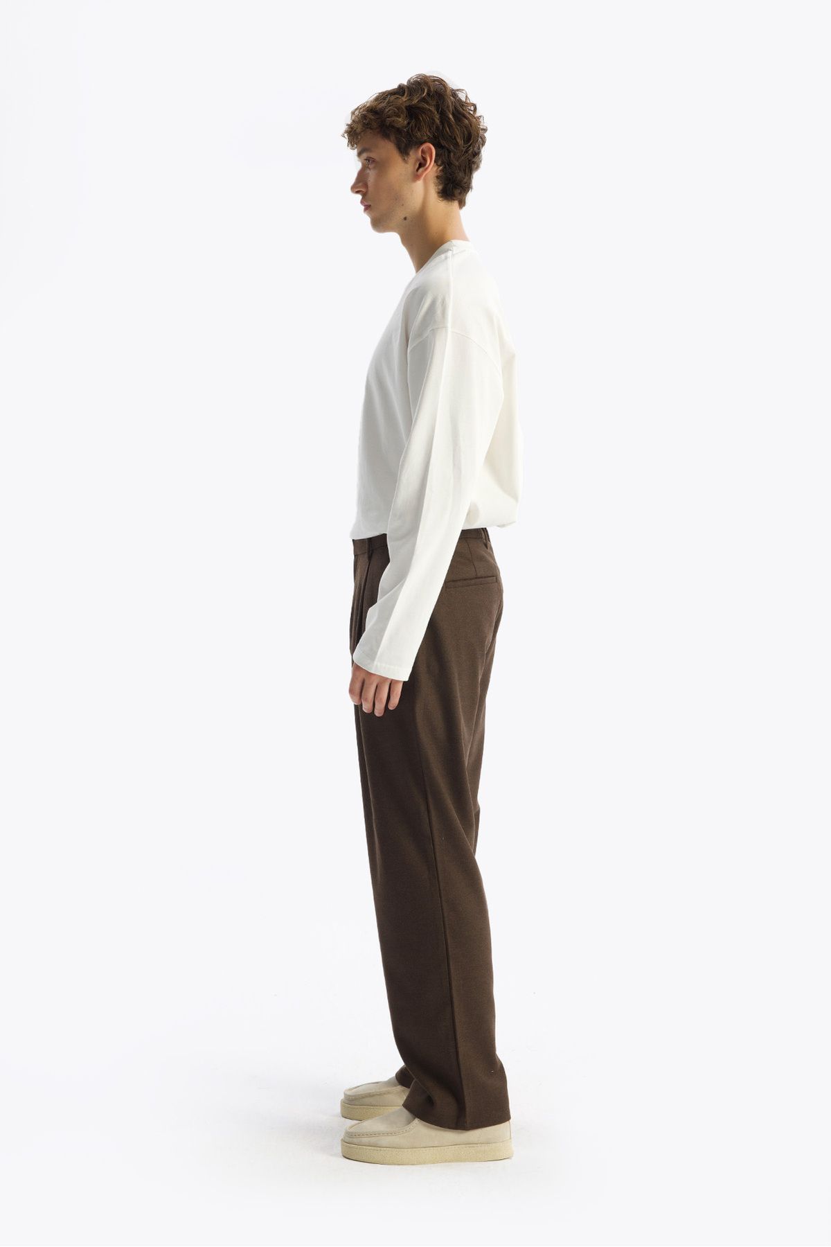 GIESTO-Brown Pleated Wool Trousers 5