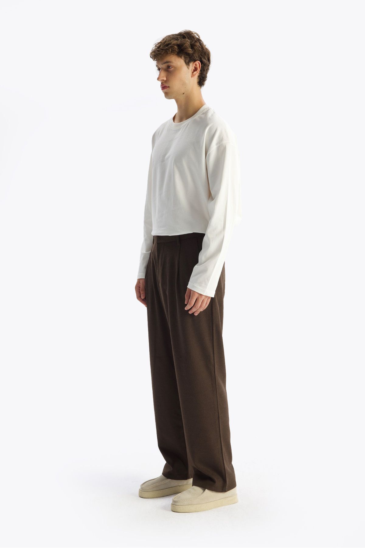 GIESTO-Brown Pleated Wool Trousers 4