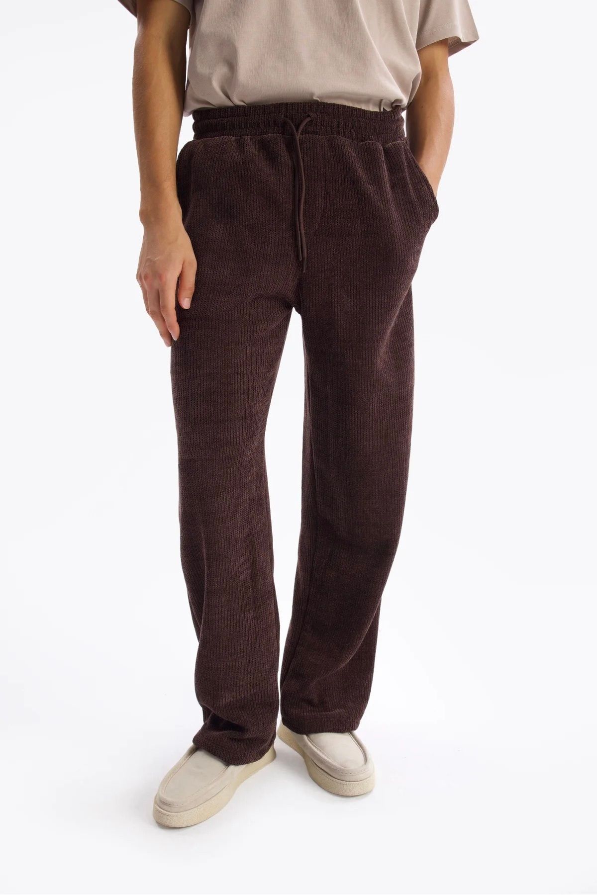 GIESTO-Brown Knitwear Look Trousers 1