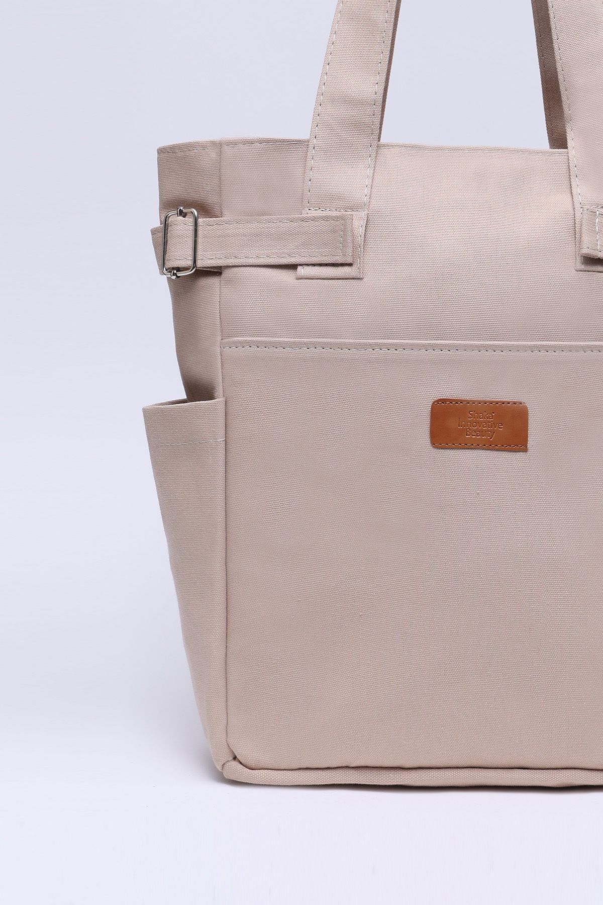 SHAKA-Cream Shk141 Canvas Fabric Four Compartment Lined, Zippered Strap Hand, Arm and Shoulder Bag L:34 E:28 G: 5