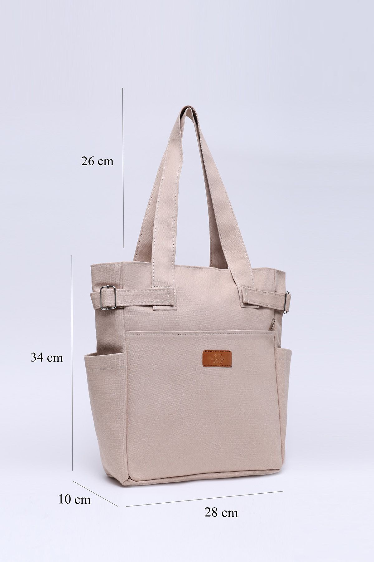 SHAKA-Cream Shk141 Canvas Fabric Four Compartment Lined, Zippered Strap Hand, Arm and Shoulder Bag L:34 E:28 G: 2