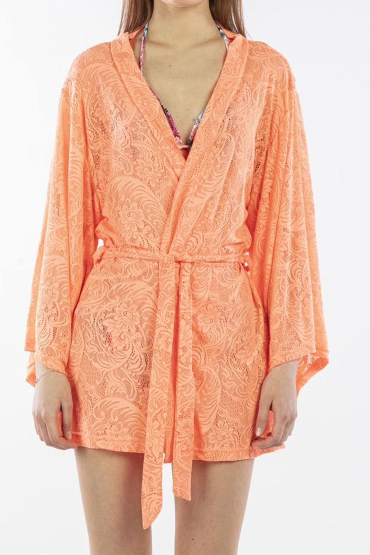 Nicoletta-Women's Pareo Kaftan Dressing Gown Lacy Orange 2