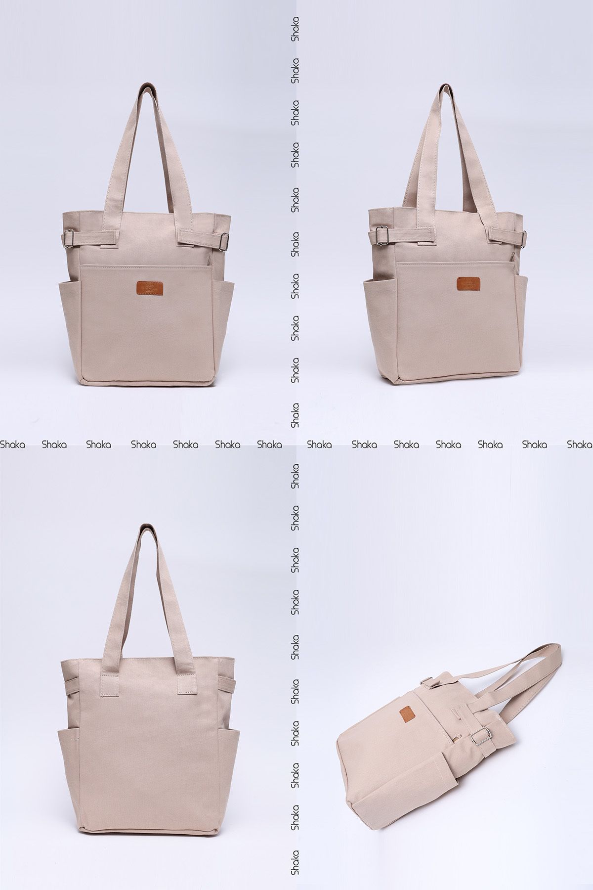 SHAKA-Cream Shk141 Canvas Fabric Four Compartment Lined, Zippered Strap Hand, Arm and Shoulder Bag L:34 E:28 G: 8