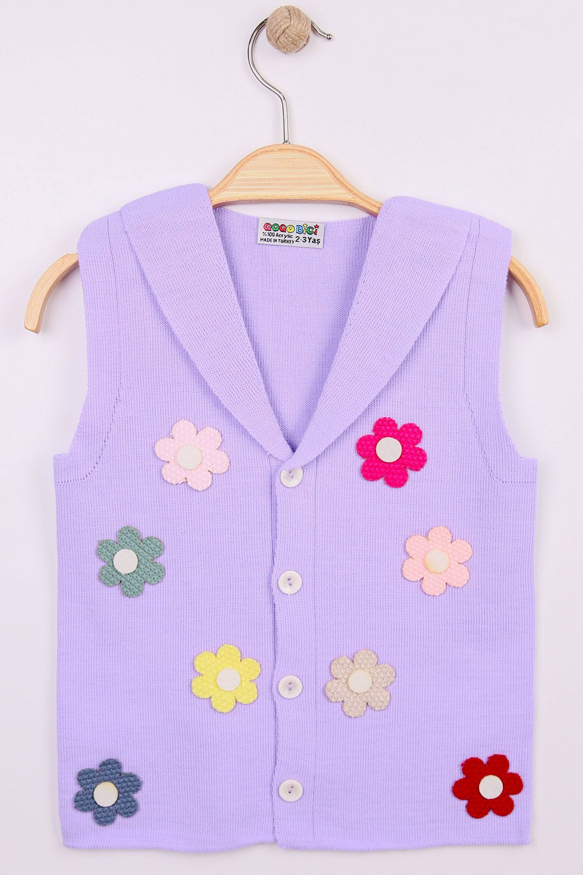 Beniizle-Colorful Flowers Detailed Buttoned Girl's Knitwear Vest 1