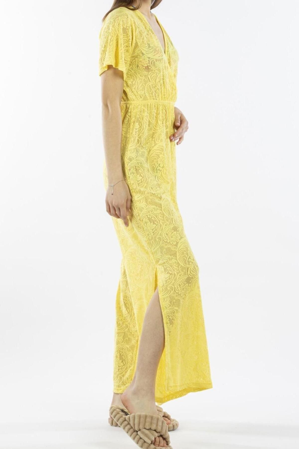 Nicoletta-Women's Pareo Jumpsuit Beach Dress Neon Lace Yellow 4