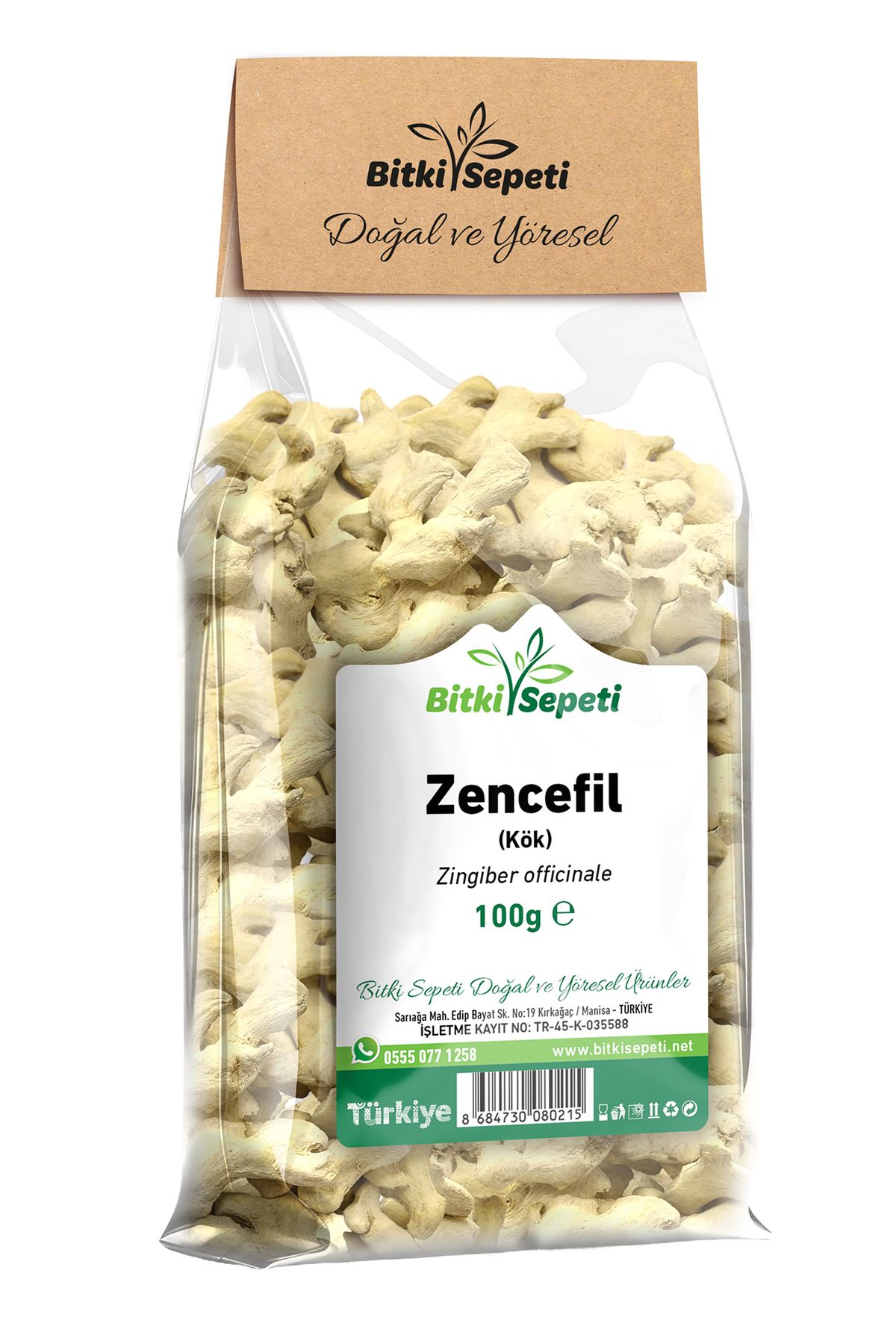 Bitki Sepeti Zencefil Kök, Ginger Root, Ginger, Zingiber officinale, 100 gr