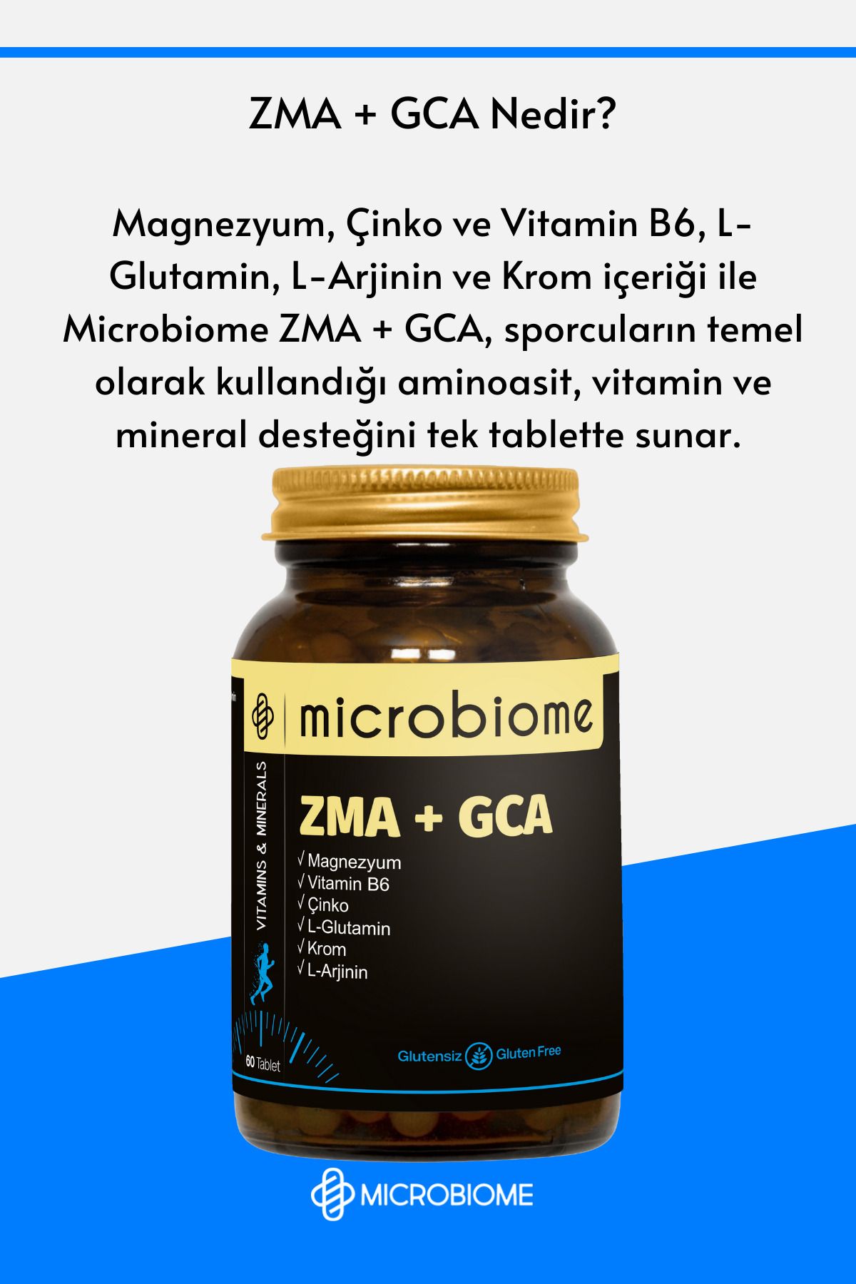 Microbiome ZMA + GCA 60 Tablet (Magnezyum, Vitamin B6, Çinko, Krom, L-Arjinin ve L-Glutamin)-2