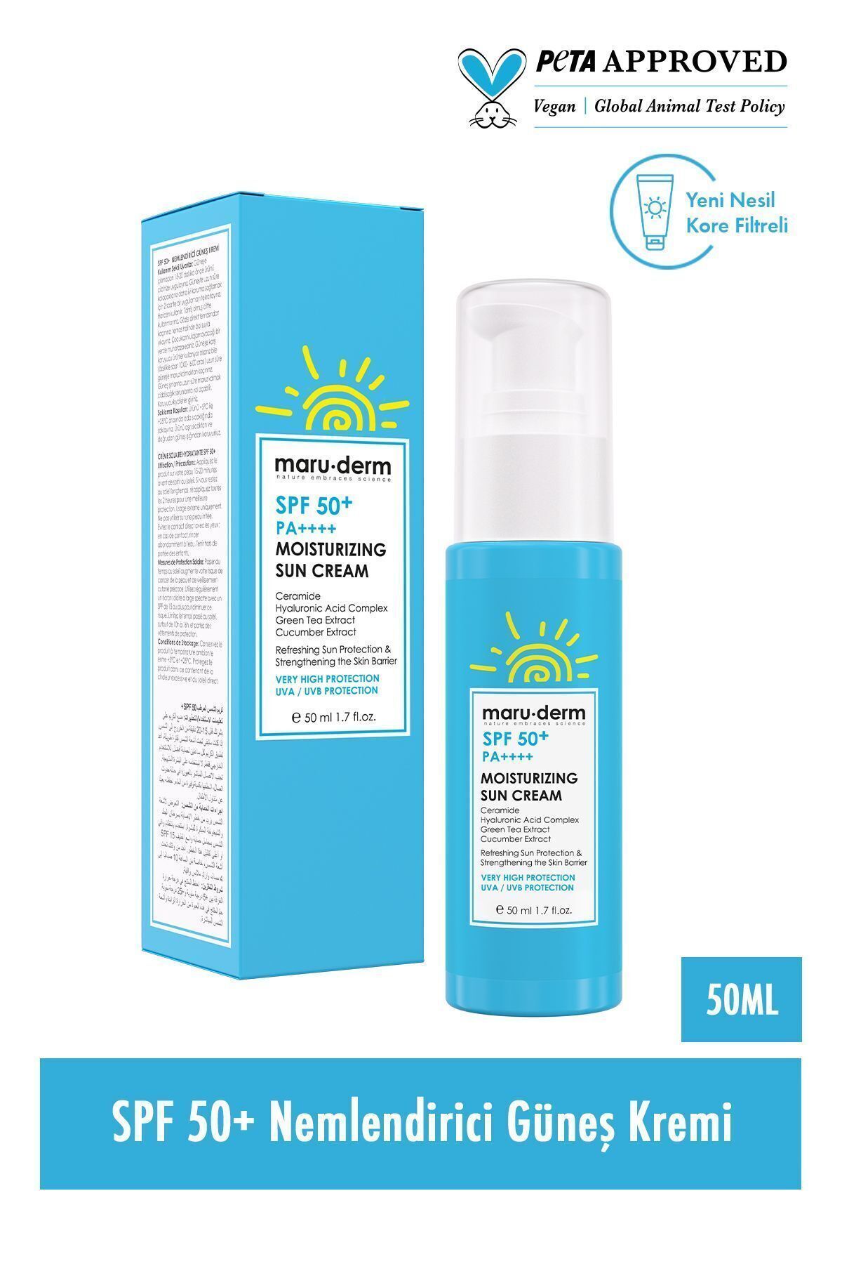 ضد آفتاب Maru.Derm | کرم ضد آفتاب مرطوب کننده SPF 50+ 50 ML | فیلترهای کره ای نسل جدید