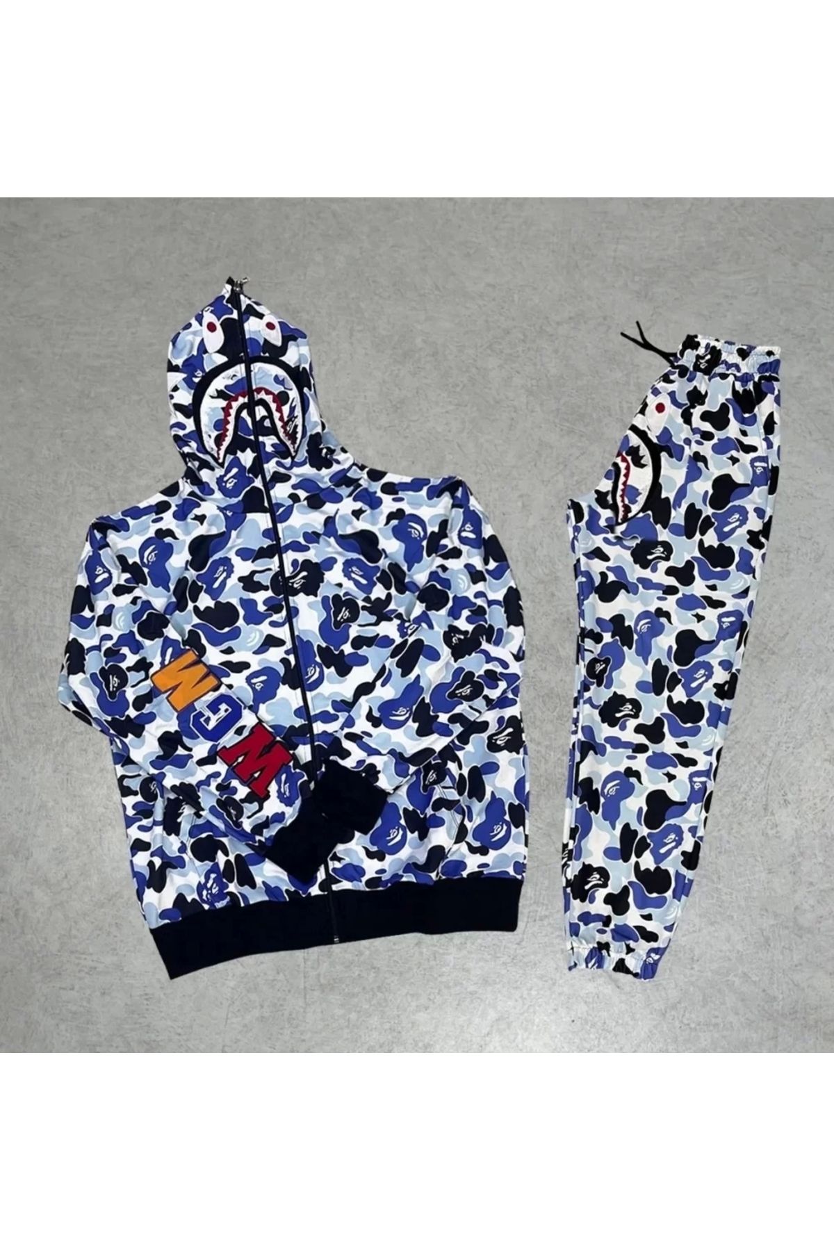 OVERRANGE-Unisex Pubg Bape x Shark Tracksuit Set - Gray 1