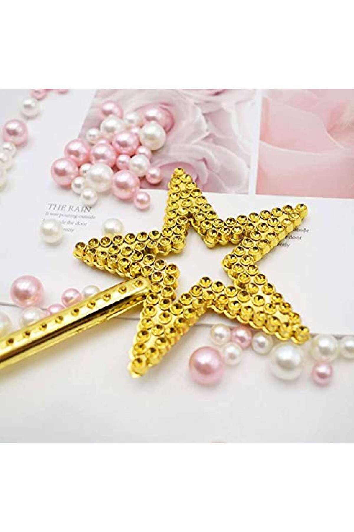 Beldekstore Altın Renk Yıldız Peri Asası Peri Değneği 34 cm 1 Adet