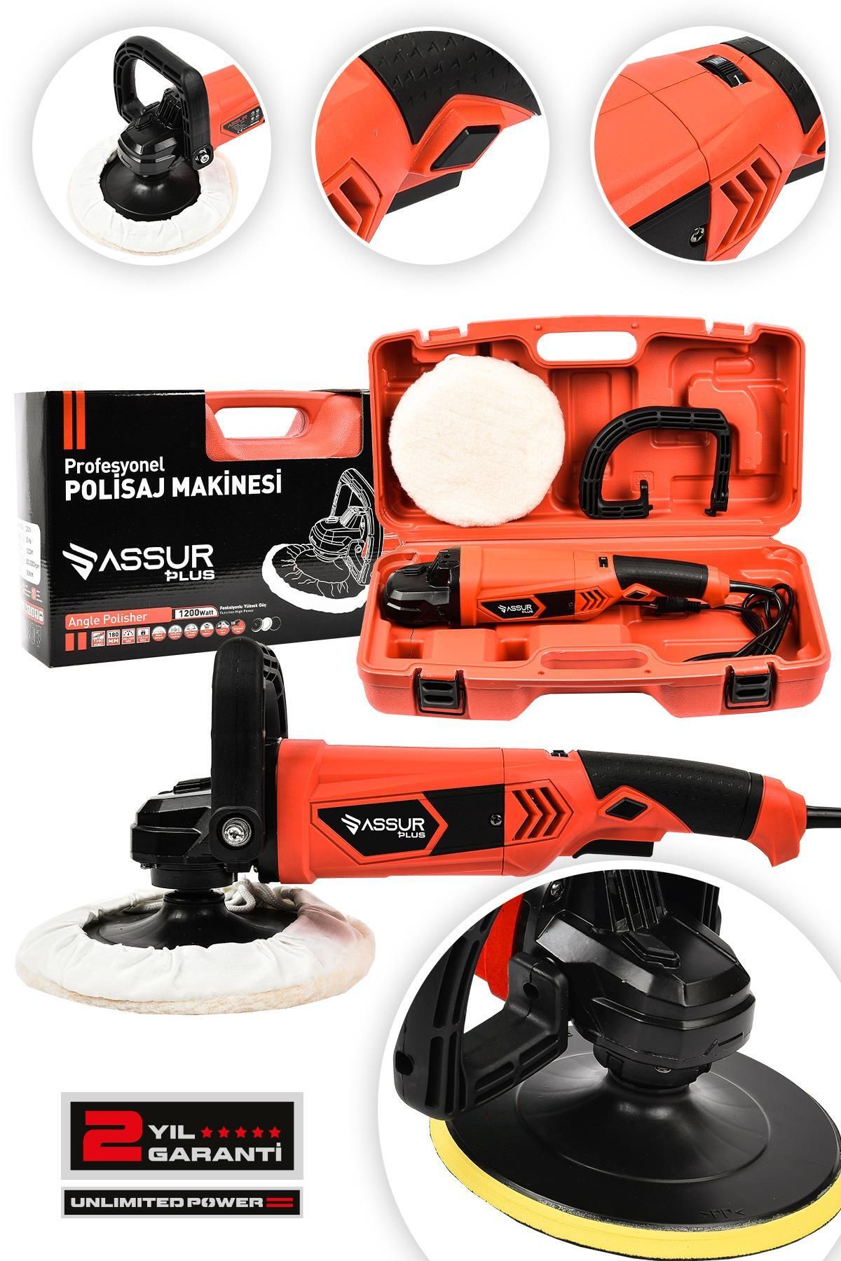 ASSUR PLUS Devir Ayarlı Polisaj Makinesi 6 Kademeli Pasta Cila Kiti 1300 Watt 180 Mm