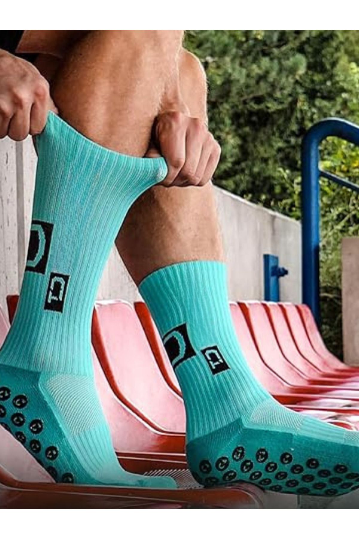 Shuttle Park Unisex Turkuaz Anti Slip Socks Kaymaz Silikon Havlu Taban Maç Pro Sporcu Çorabı