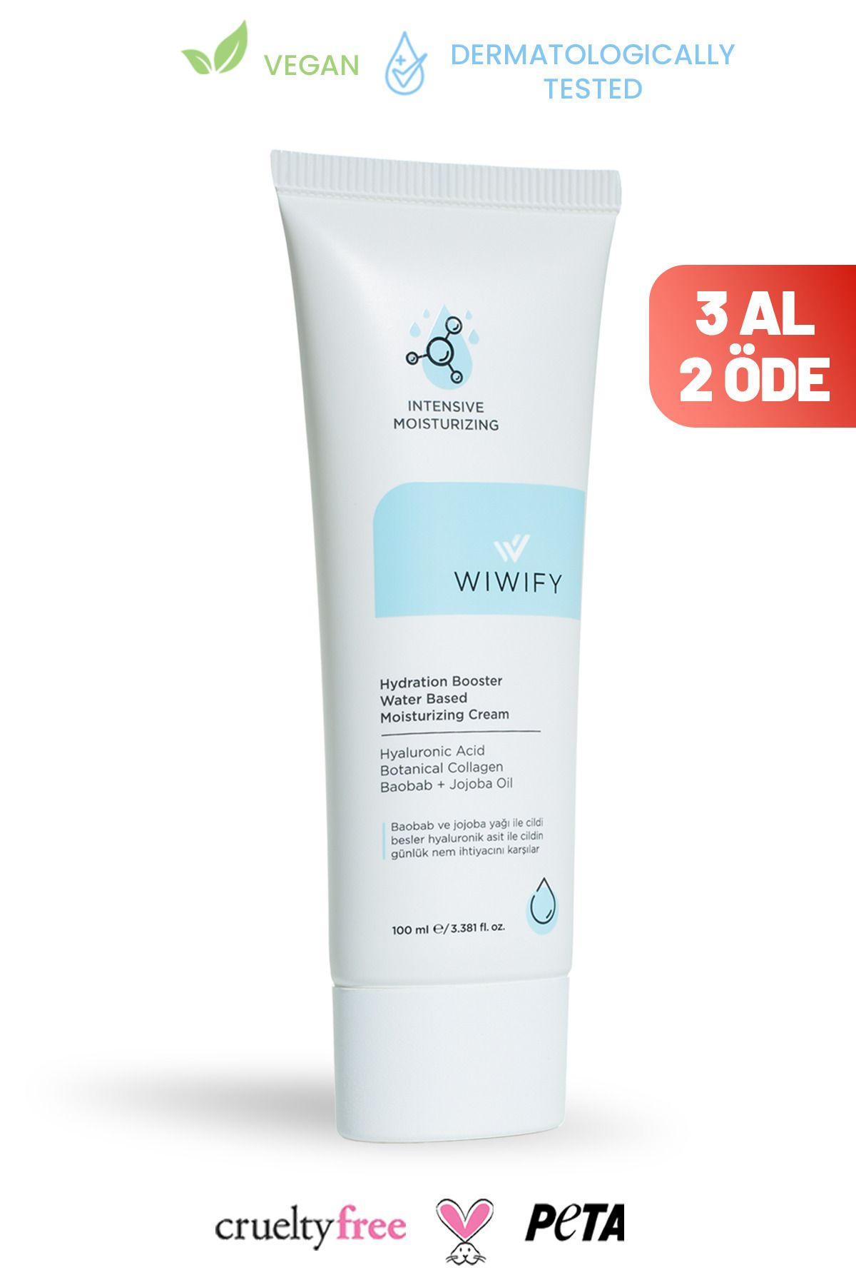 WIWIFY Su Bazlı Yoğun Nemlendirici Yüz Kremi 100 ml Tüm Cilt Tipleri 24 Saat Etkili