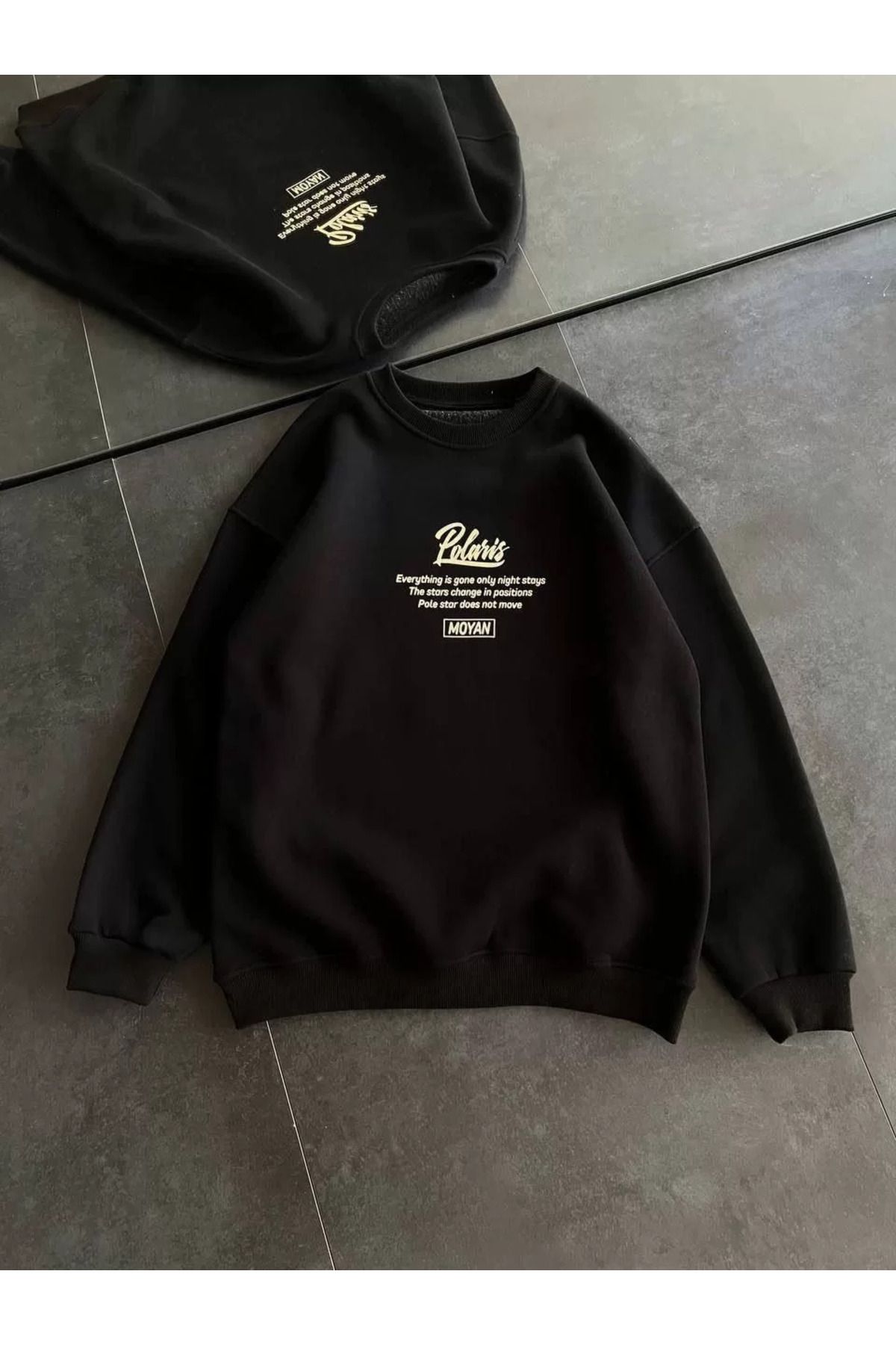 SA Alişveriş Dünyam Kışlık Bisiklet Yaka Ön Ve Arka Baskılı SweatShirt - Siyah