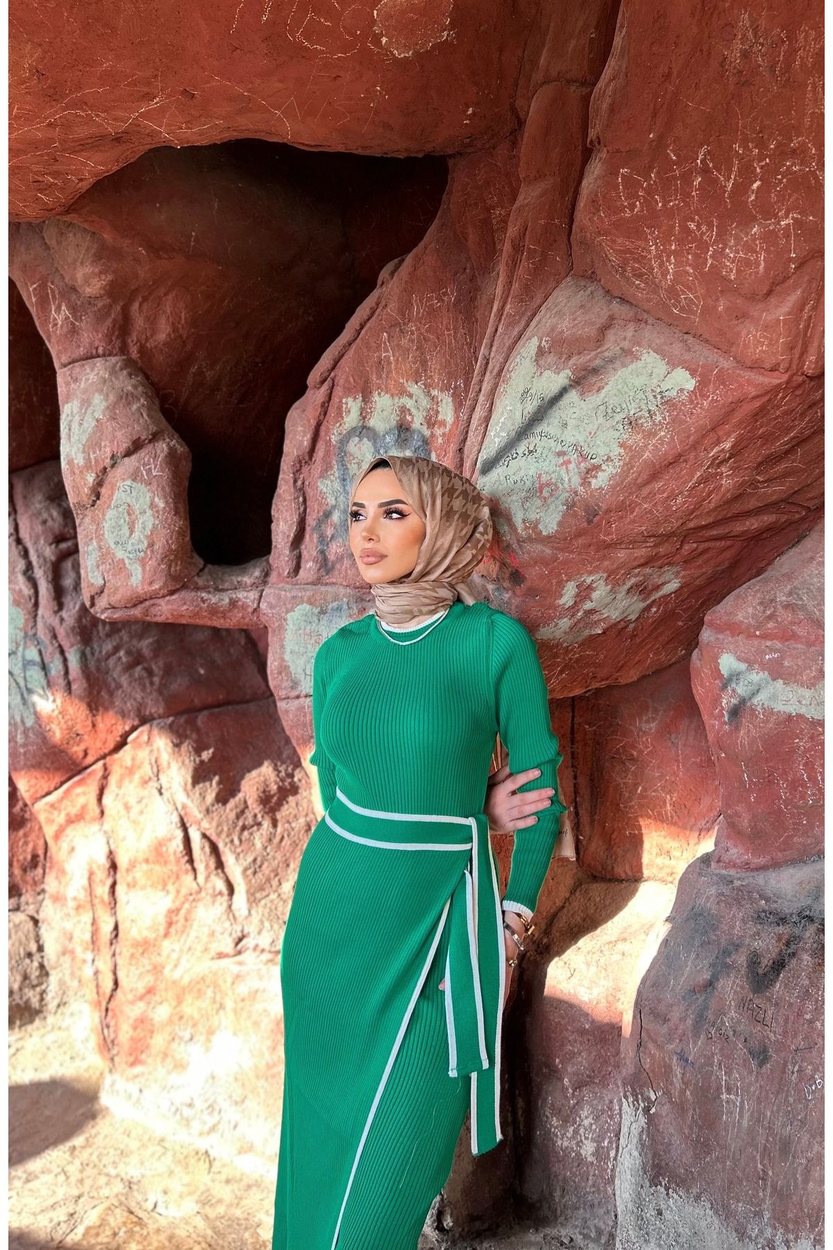 ENKA BUTİK-Azra Equivalent Knit Dress with Piece Tie 3