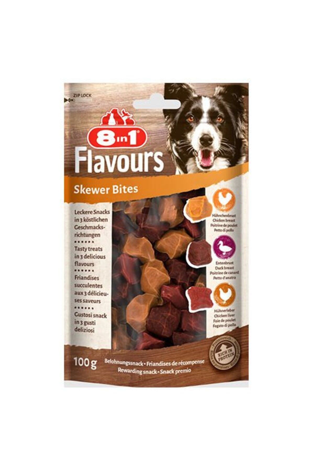 8in1 Flavours Skewer Bites Kuşbaşı Dilimli Çiğneme Köpek Ödülü 100 gr - Petshopundan